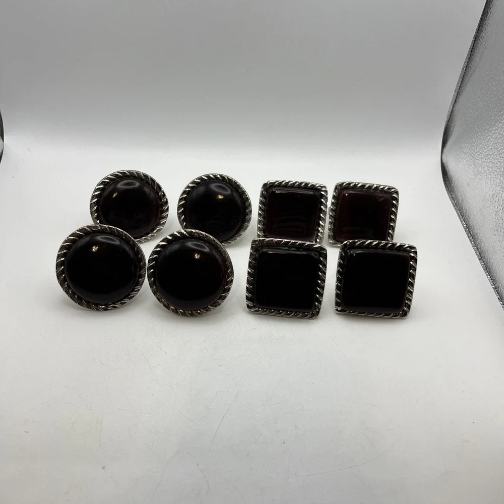 Vintage Mid Century Oxblood Red Cabochon Napkin Rings Mixed Shapes Set of 8